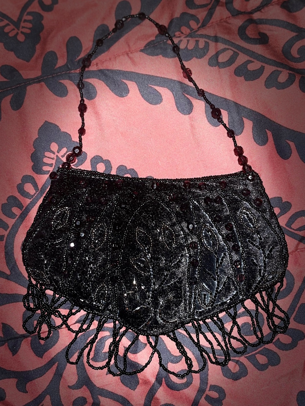 Vintage Black Beaded Fringe Bandeau Bag